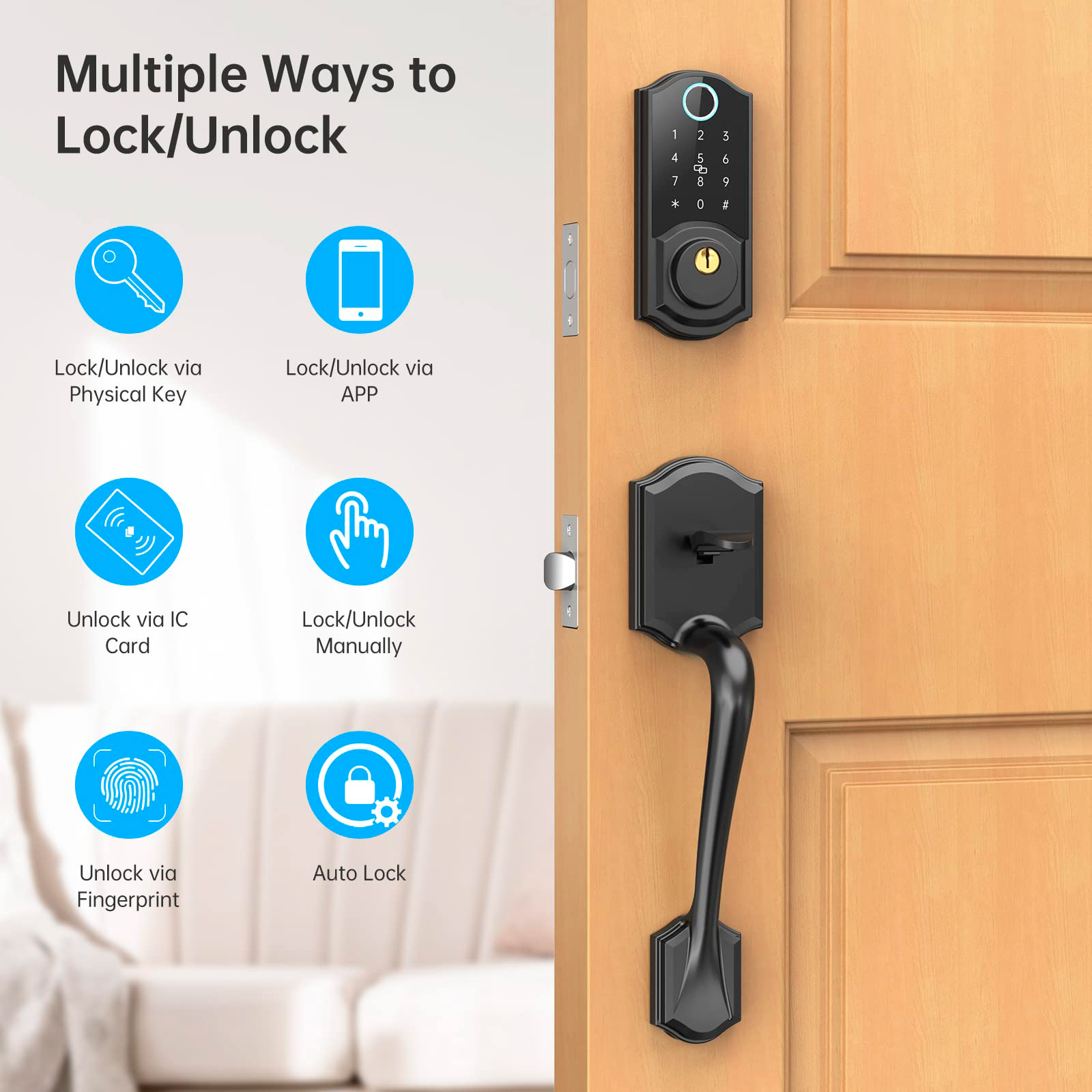 Smart Lock Front Door Keyless Entry Door Lock With Handle Smart Front