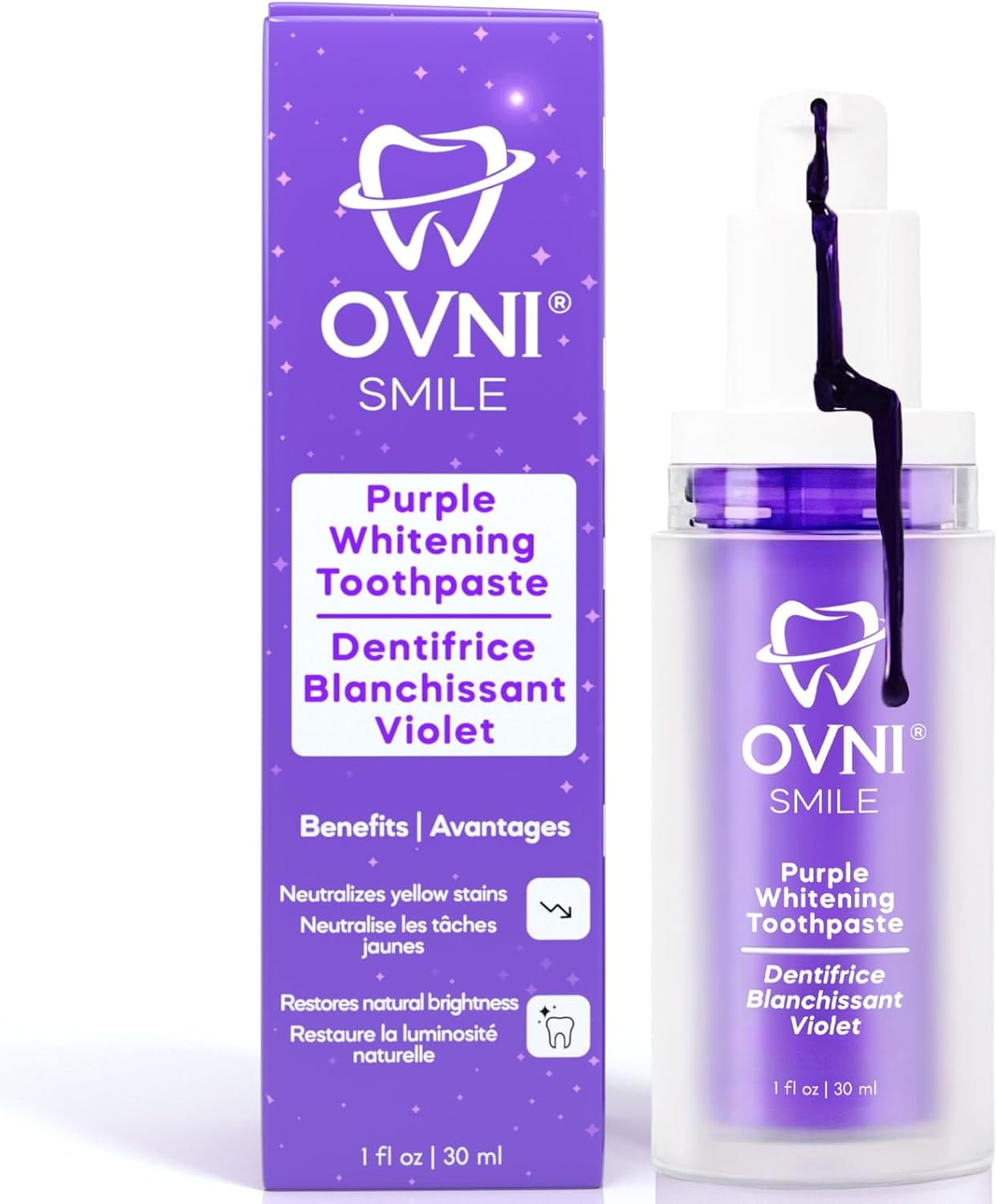 OVNI® Smile Purple Whitening Toothpaste for Sensitive Teeth – Color Corrector for Yellow Stains – Fl